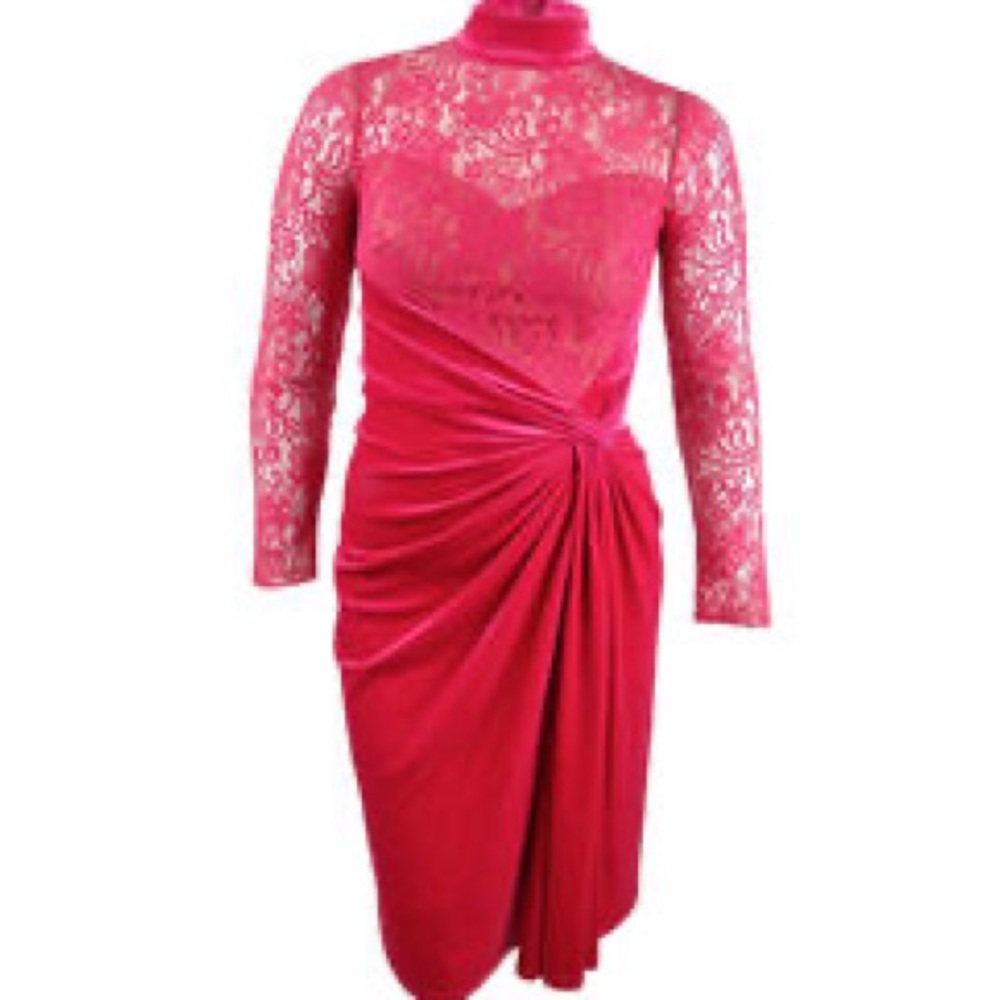 Tadashi Shoji Lace & Velvet Sheath Dress LS 12